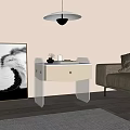 White Modern Nightstand With Transparent Legs Decorative Items Hanging Lamp Near Sofa
