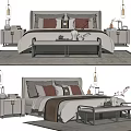 Modern Double Bed Bedroom Interior With Nightstands Lamps Bench And Rug