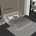Modern Double Bed in Bright Bedroom with Wooden Wall Large Window Nightstands and Decorative Pillows