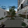 Serene Residential Zen Courtyard Landscape Design With Warm Ambient Night Lighting Natural Stones And Plants