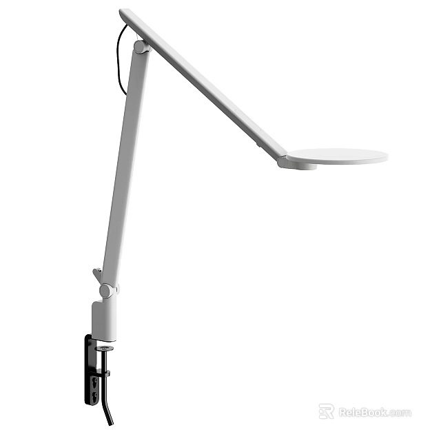 White Adjustable Long Arm Desk Lamp With Clamp Base And Modern Design 3d model 