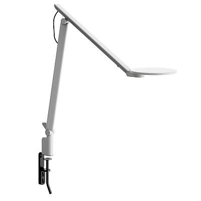 White Adjustable Long Arm Desk Lamp With Clamp Base And Modern Design 3d model