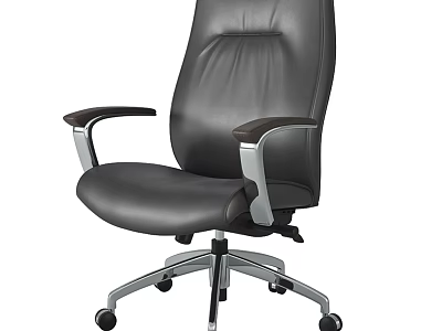 Ergonomic Black Leather Office Chair with Wood Accent Armrests and Metal Base Wheels 3d model