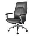 Ergonomic Black Leather Office Chair with Wood Accent Armrests and Metal Base Wheels