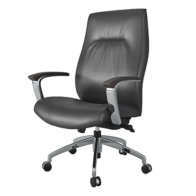 Ergonomic Black Leather Office Chair with Wood Accent Armrests and Metal Base Wheels 3d model