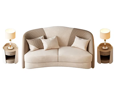 Beige Two Seater Sofa With Decorative Pillows And Side Tables With Table Lamps 3d model