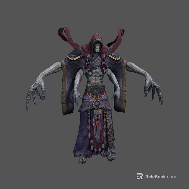 Fantasy Multi Armed Skeleton Character In Ornamental Robe With Red Accents 3d model 