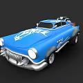 Blue Vintage Custom Car With White Flame Decals And Classic Front Grille