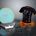 Black T-shirt And Cap With Hello Swan Text Hand Graphics And Orange Tassel Decoration