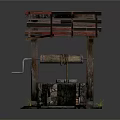 Traditional Well Structure With Wooden Frame Red Wooden Roof Stone Base And Water Bucket