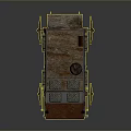 Vintage Wooden Carriage Design With Metal Railings Wheels And Hanging Lamp