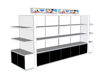 Modern Retail Display Shelf with Multiple Shelves Bottom Cabinets and Top Image Signage 3d model