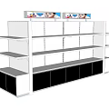 Modern Retail Display Shelf with Multiple Shelves Bottom Cabinets and Top Image Signage