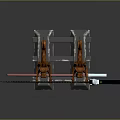 Fantasy Weapon Swords With Dragon Sculpted Handles And Glowing Green Red Blades On Stone Pedestals