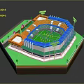 3D Rendered Football Stadium Model With Green Grass Field Seating Stands And Lighting Poles