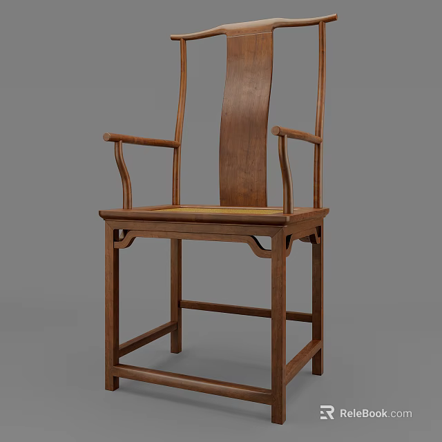 Traditional Chinese Style Wooden Armchair With Carved Backrest And Armrests 3d model 