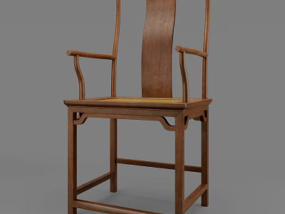 Traditional Chinese Style Wooden Armchair With Carved Backrest And Armrests 3d model