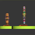 Colorful Multiple Ferris Wheels Design With Green Platforms For Amusement Areas