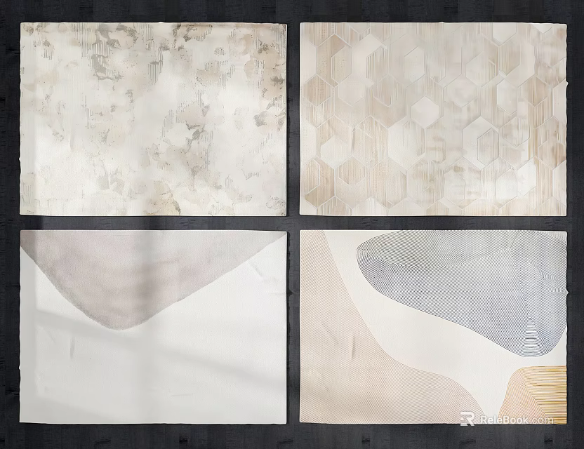 Square Rugs With Various Hexagonal Patterns Abstract Shapes And Neutral Textures 3d model