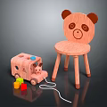 Cute Bear Shaped Wooden Chair With Toy Truck And Colorful Blocks
