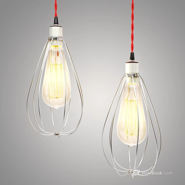Modern Hanging Pendant Lights With Metal Wire Frames And Edison Bulbs 3d model 
