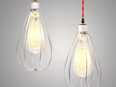 Modern Hanging Pendant Lights With Metal Wire Frames And Edison Bulbs 3d model