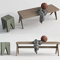 Nordic Stool Rattan Long Stool 3d model