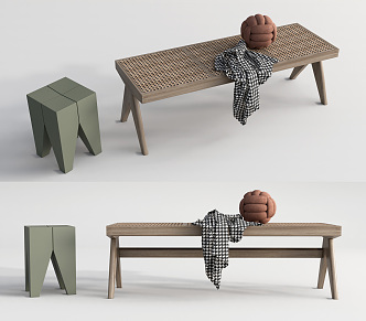 Nordic Stool Rattan Long Stool 3d model