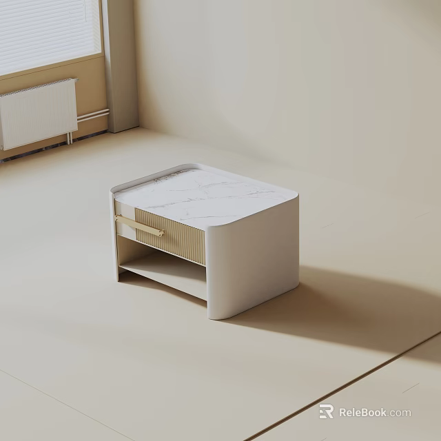 Modern Minimalist Side Table With White Marble Top And Beige Storage Drawer 3d model 