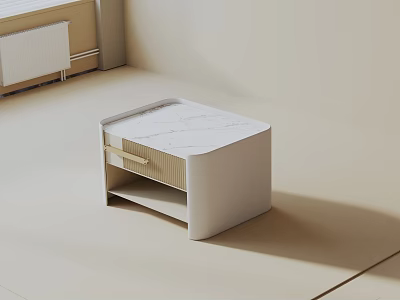 Modern Minimalist Side Table With White Marble Top And Beige Storage Drawer 3d model