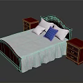 Classic Red Wooden Bed Frame With White Sheet Two Nightstands And Blue Pillow