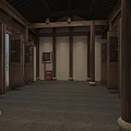 Traditional Chinese Garden Entrance With Tiled Roof Wooden Doors Mural Paintings And Red Railings