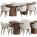 Modern Wooden Dining Table Set With Beige Fabric Chairs And Rectangular Tabletop Design 3d model