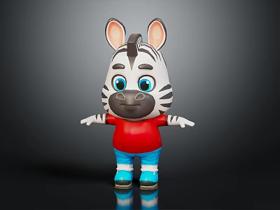 Cute Zebra Cartoon Character Featuring Red Shirt Blue Shoes And Standing Pose 3d model