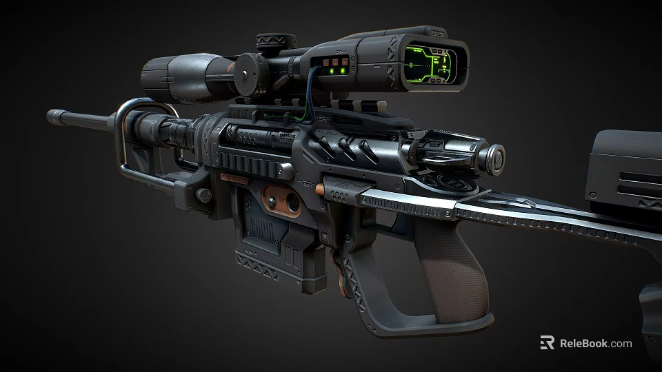 Futuristic Tactical Rifle With Advanced Scope Green Display And Detailed Barrel Stock Design 3d model 