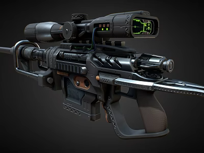 Futuristic Tactical Rifle With Advanced Scope Green Display And Detailed Barrel Stock Design 3d model