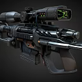 Futuristic Tactical Rifle With Advanced Scope Green Display And Detailed Barrel Stock Design