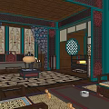 Chinese Style Ancient Architecture Dormitory Indoor Set 3d model