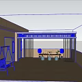 Outdoor Living Space With Black Metal Pergola Table Blue Stools And Plants