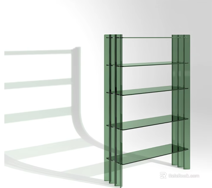 Green Glass Shelving Unit with Multiple Transparent Shelves for Modern Minimalist Spaces 3d model 