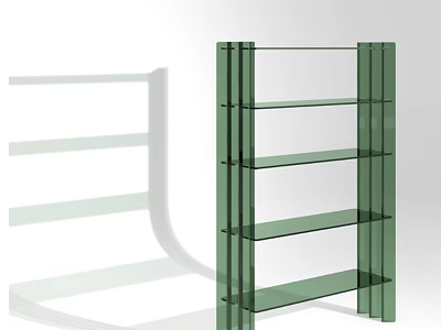 Green Glass Shelving Unit with Multiple Transparent Shelves for Modern Minimalist Spaces 3d model