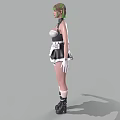 Woman With Green Hair Wearing Maid Outfit White Gloves And Black Boots