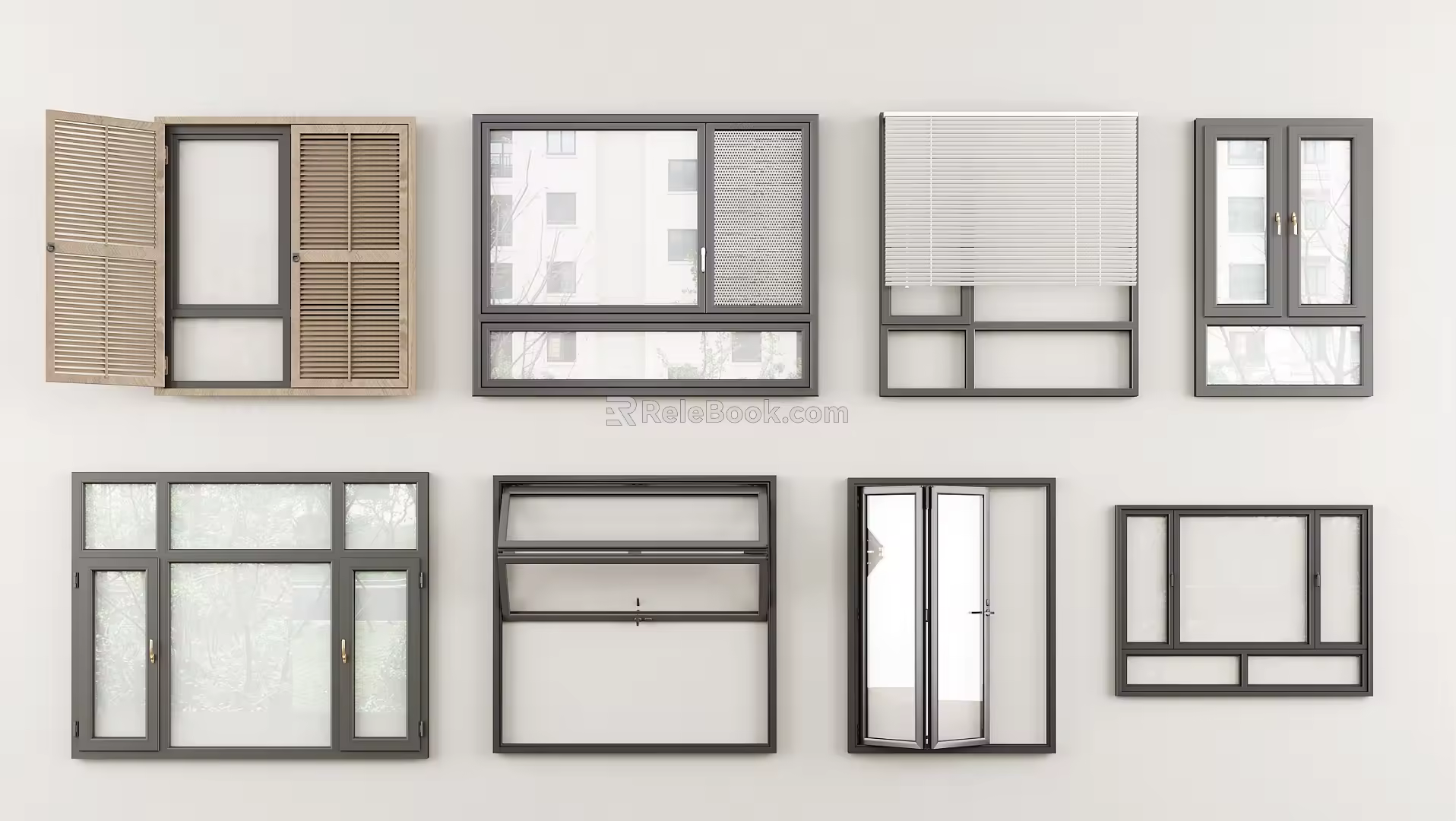 Window combination aluminum alloy window casement window system window door and window 3d model