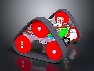Car Parts Tracked Mechanical Structure With Red Wheels Gears And Metal Frame 3d model