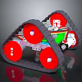 Car Parts Tracked Mechanical Structure With Red Wheels Gears And Metal Frame