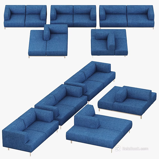 Blue Modern Modular Sectional Sofa With Different Seating Configurations For Living Room 3d model