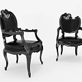 Black Classic Style Accent Chairs With Ornate Carvings Leather Seats And Armrests