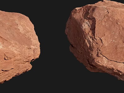 Rough Red Stone And Natural Wood Decorative Pieces With Black Background 3d model