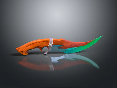 Tactical Weapon Knife With Orange Handle And Green Blade Design Featuring Vibrant Colors 3d model