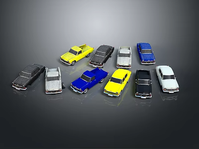 Colorful Toy Cars Collection With Various Models And Different Colors On Gray Background 3d model